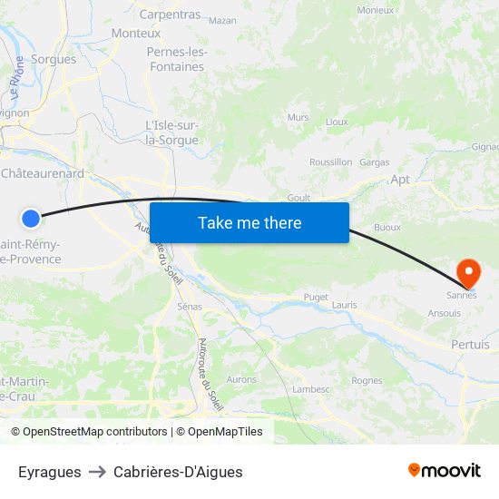 Eyragues to Cabrières-D'Aigues map