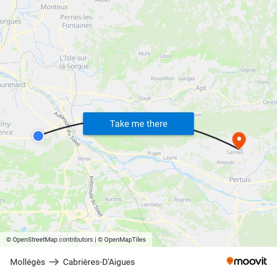 Mollégès to Cabrières-D'Aigues map