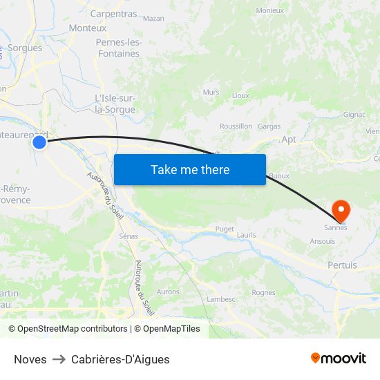Noves to Cabrières-D'Aigues map