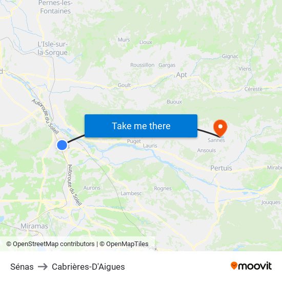 Sénas to Cabrières-D'Aigues map