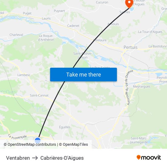 Ventabren to Cabrières-D'Aigues map