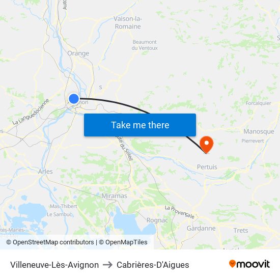 Villeneuve-Lès-Avignon to Cabrières-D'Aigues map