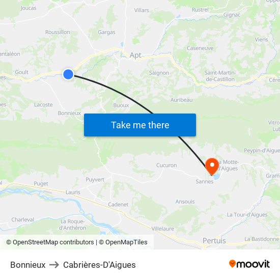 Bonnieux to Cabrières-D'Aigues map
