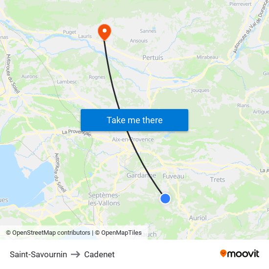 Saint-Savournin to Cadenet map