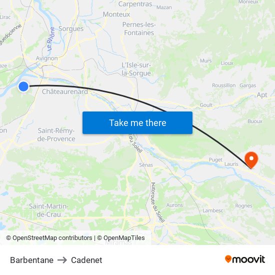 Barbentane to Cadenet map