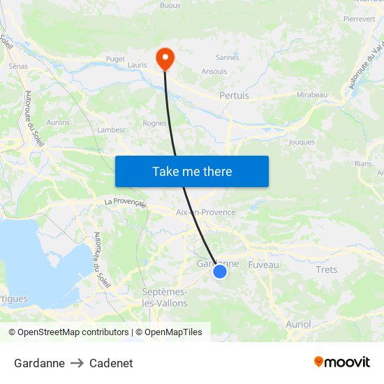 Gardanne to Cadenet map