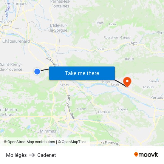 Mollégès to Cadenet map