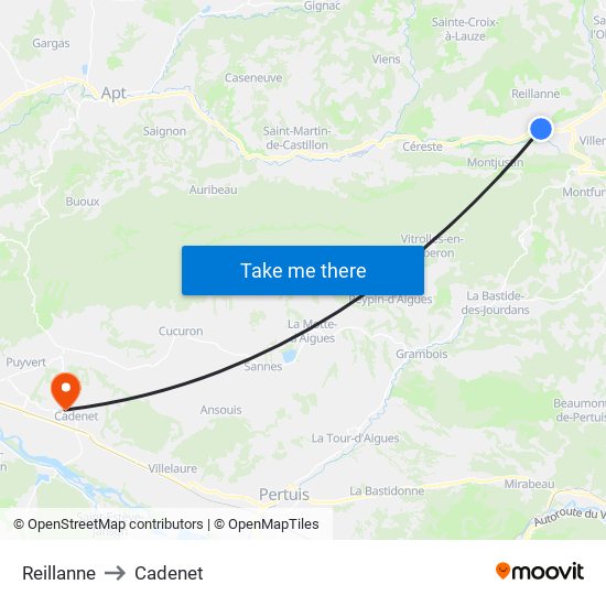 Reillanne to Cadenet map