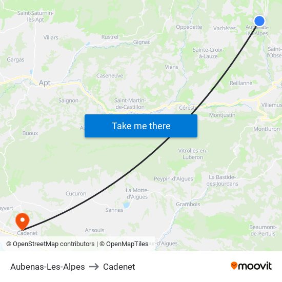 Aubenas-Les-Alpes to Cadenet map