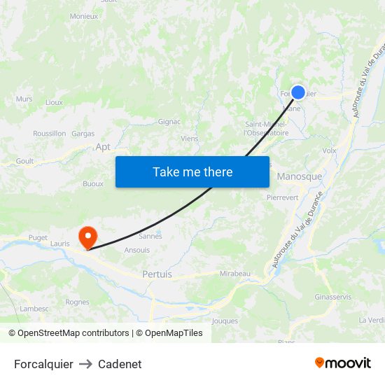 Forcalquier to Cadenet map