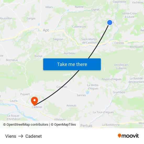 Viens to Cadenet map