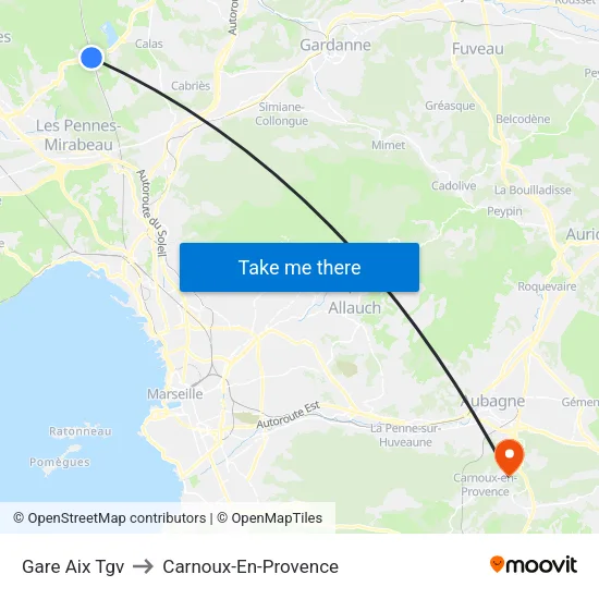 Gare Aix Tgv to Carnoux-En-Provence map
