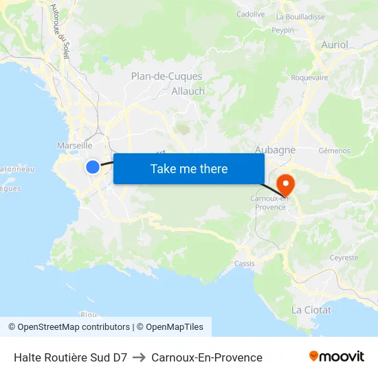 Halte Routière Sud D7 to Carnoux-En-Provence map
