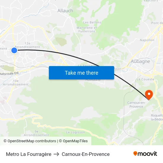 Metro La Fourragère to Carnoux-En-Provence map