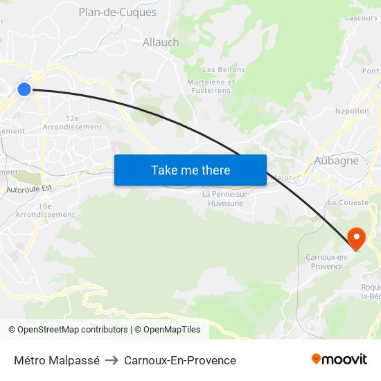 Métro Malpassé to Carnoux-En-Provence map