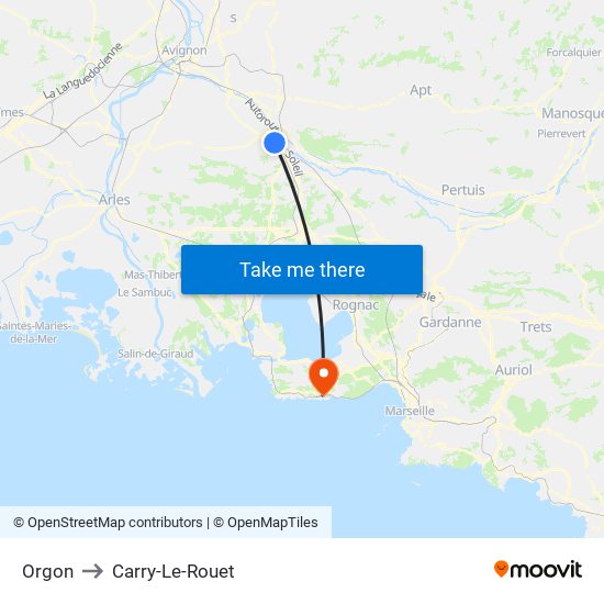 Orgon to Carry-Le-Rouet map