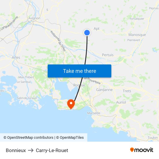 Bonnieux to Carry-Le-Rouet map