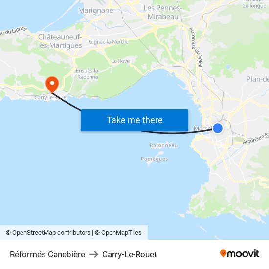 Réformés Canebière to Carry-Le-Rouet map