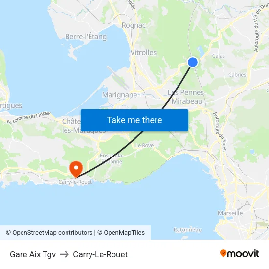 Gare Aix Tgv to Carry-Le-Rouet map