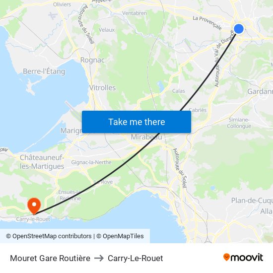 Mouret Gare Routière to Carry-Le-Rouet map