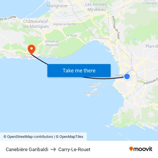 Canebière Garibaldi to Carry-Le-Rouet map