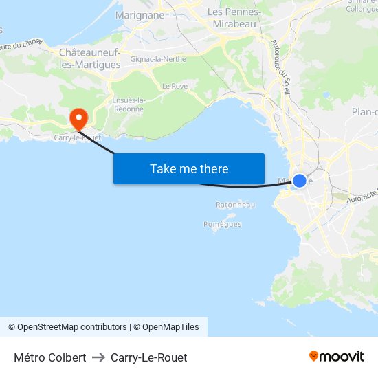 Métro Colbert to Carry-Le-Rouet map