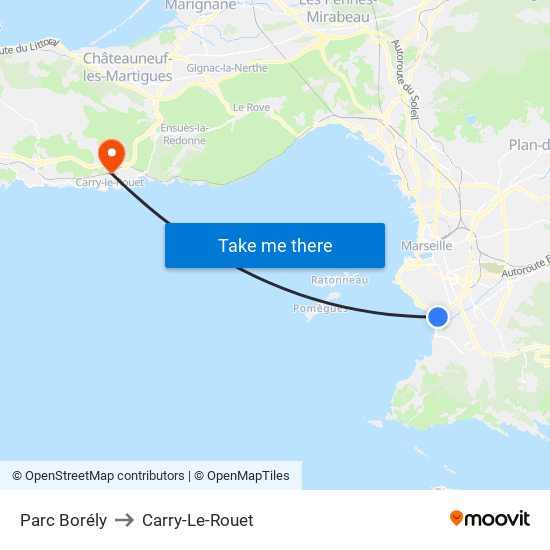 Parc Borély to Carry-Le-Rouet map