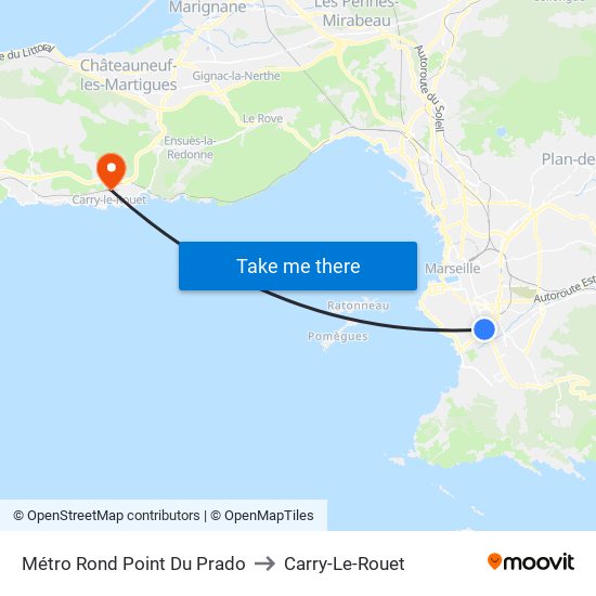 Métro Rond Point Du Prado to Carry-Le-Rouet map