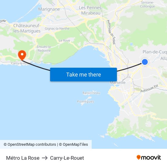 Métro La Rose to Carry-Le-Rouet map