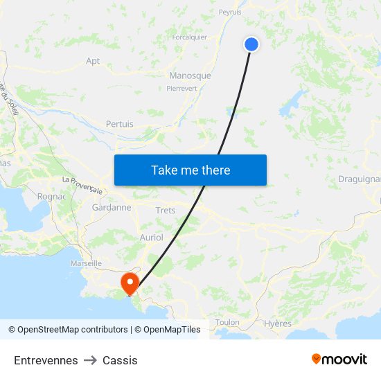 Entrevennes to Cassis map