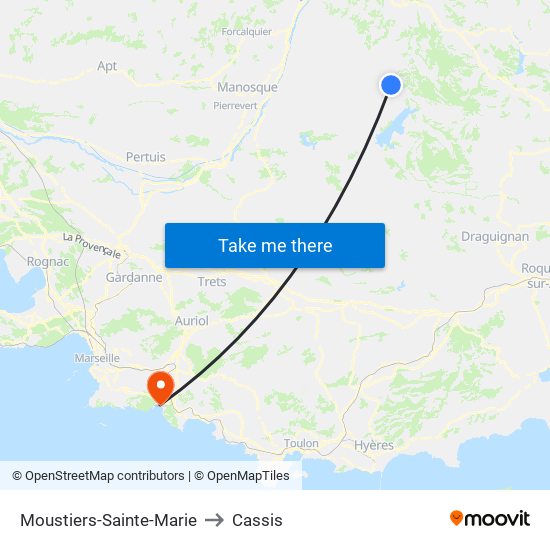 Moustiers-Sainte-Marie to Cassis map