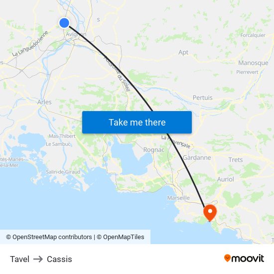 Tavel to Cassis map