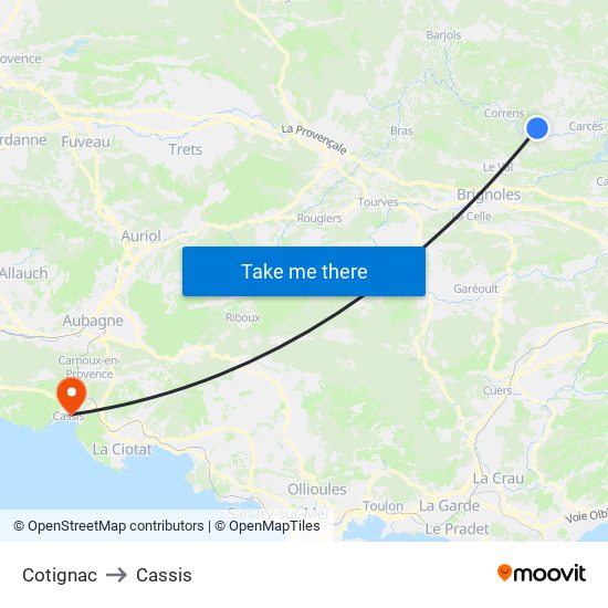 Cotignac to Cassis map