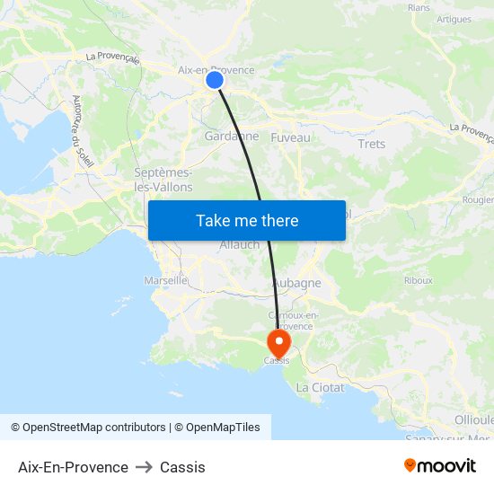 Aix-En-Provence to Cassis map