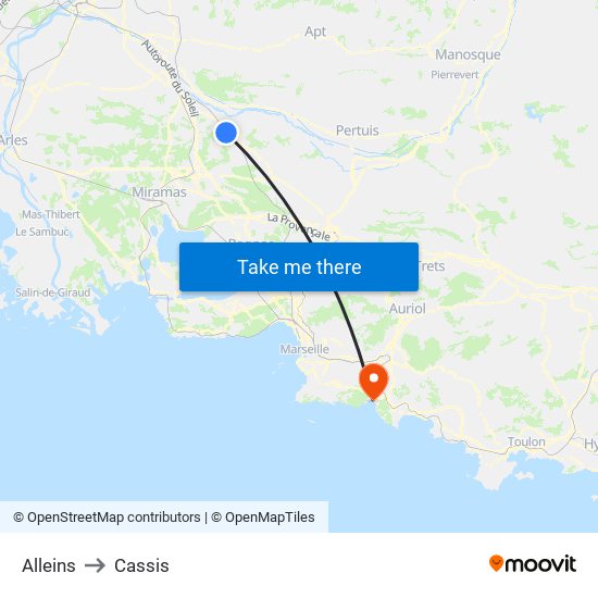 Alleins to Cassis map