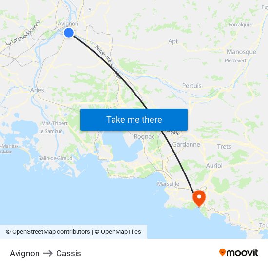 Avignon to Cassis map