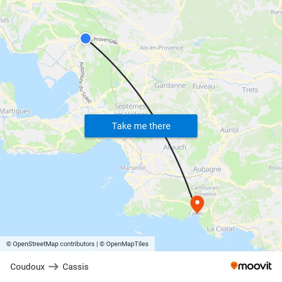 Coudoux to Cassis map