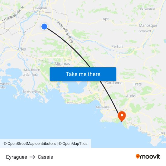 Eyragues to Cassis map