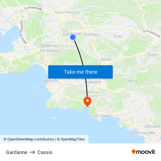Gardanne to Cassis map