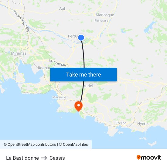 La Bastidonne to Cassis map