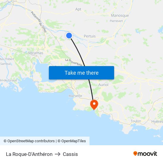 La Roque-D'Anthéron to Cassis map