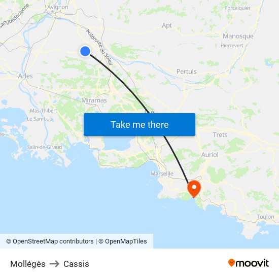 Mollégès to Cassis map