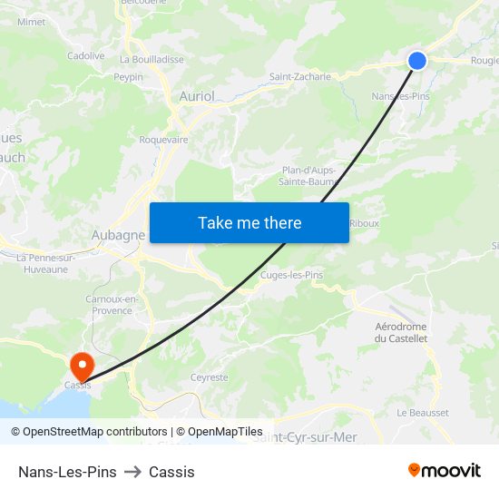 Nans-Les-Pins to Cassis map