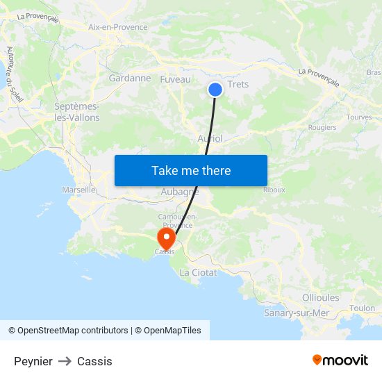 Peynier to Cassis map