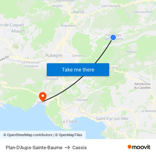 Plan-D'Aups-Sainte-Baume to Cassis map