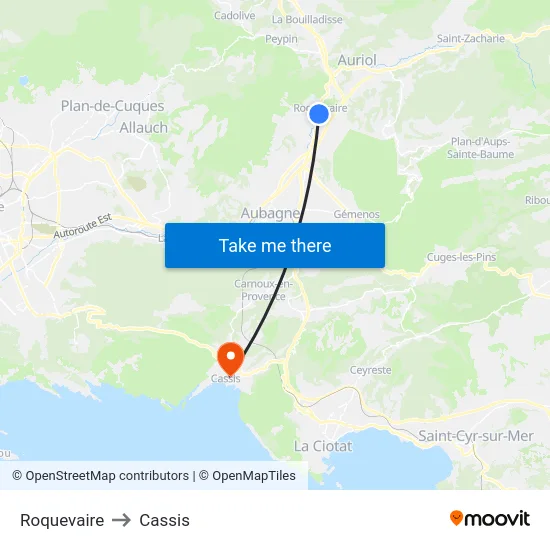 Roquevaire to Cassis map