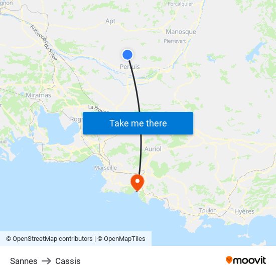Sannes to Cassis map