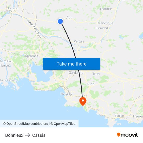 Bonnieux to Cassis map