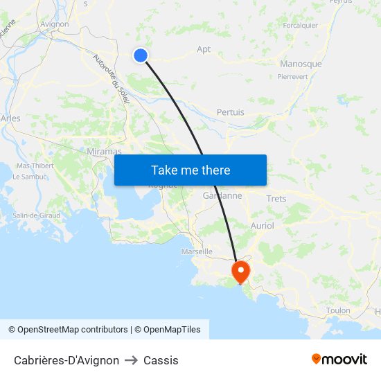 Cabrières-D'Avignon to Cassis map