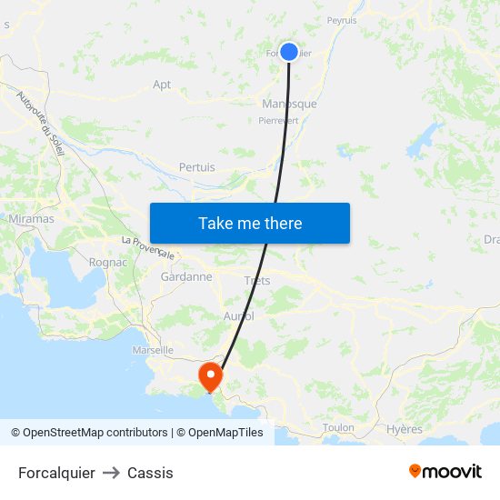 Forcalquier to Cassis map